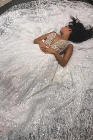 A-Line Spaghetti Straps Floor-Length Lace Sequins Wedding Dress OHD032