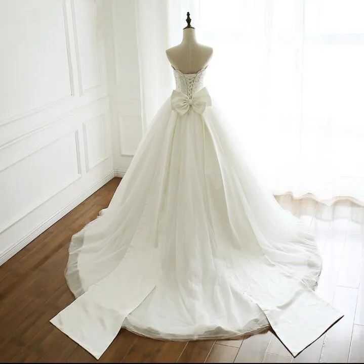 A-line White Ivory Elegant Weeding Dresses, Princess Summer Free Custom Bridal Gowns with Bow, WD0269