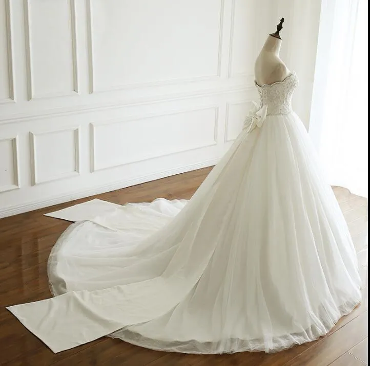 A-line White Ivory Elegant Weeding Dresses, Princess Summer Free Custom Bridal Gowns with Bow, WD0269
