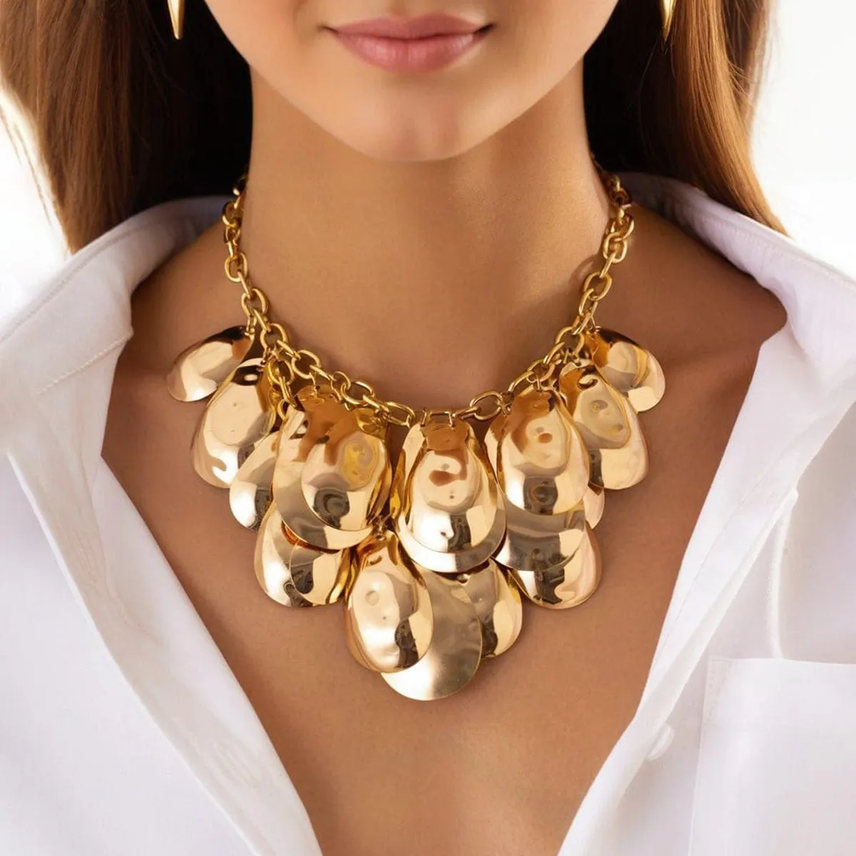 Abstract Gold Silver Plated Chunky Waterdrop Tassel Necklace