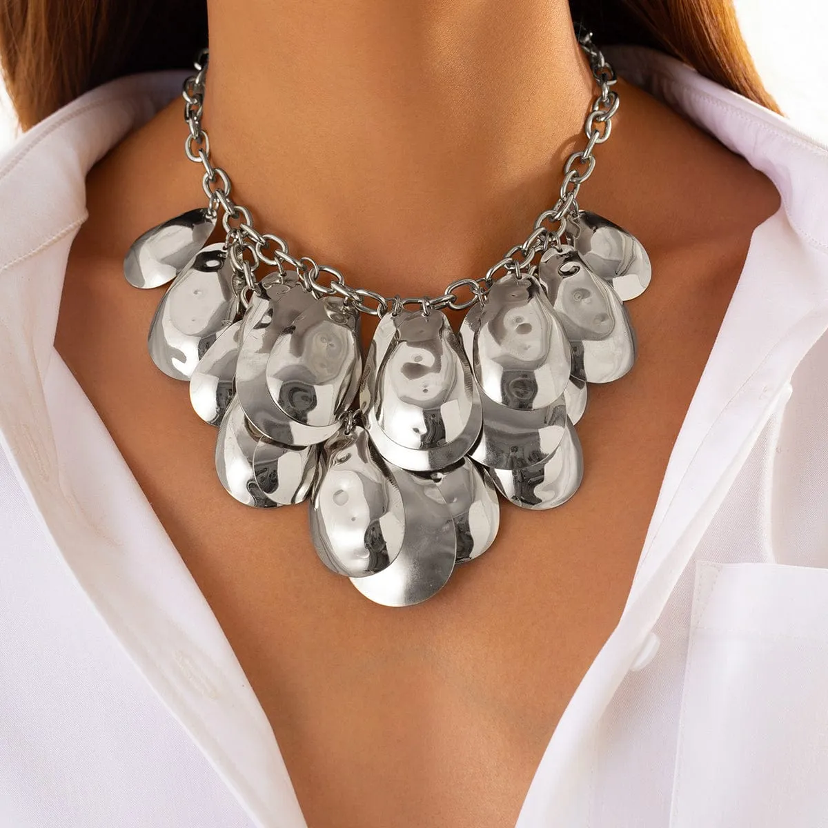 Abstract Gold Silver Plated Chunky Waterdrop Tassel Necklace