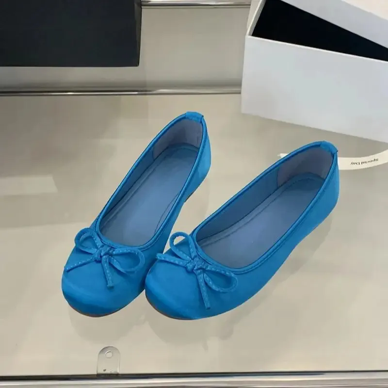 ADVBRIDGE  -  Red Ballet Flats Woman Round Toe Silk Bow Spring Shoes Blue Ladies Lazy Flat Comfortable Low Heel Pumps Zapatos De Mujer