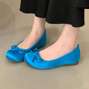 ADVBRIDGE  -  Red Ballet Flats Woman Round Toe Silk Bow Spring Shoes Blue Ladies Lazy Flat Comfortable Low Heel Pumps Zapatos De Mujer