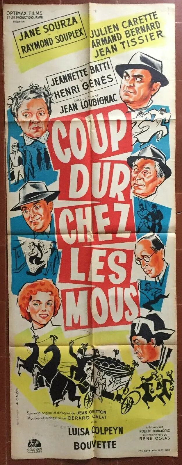 Affiche COUP DUR CHEZ LES MOUS Jean Loubignac JANE SOURZA Souplex 60x160cm *