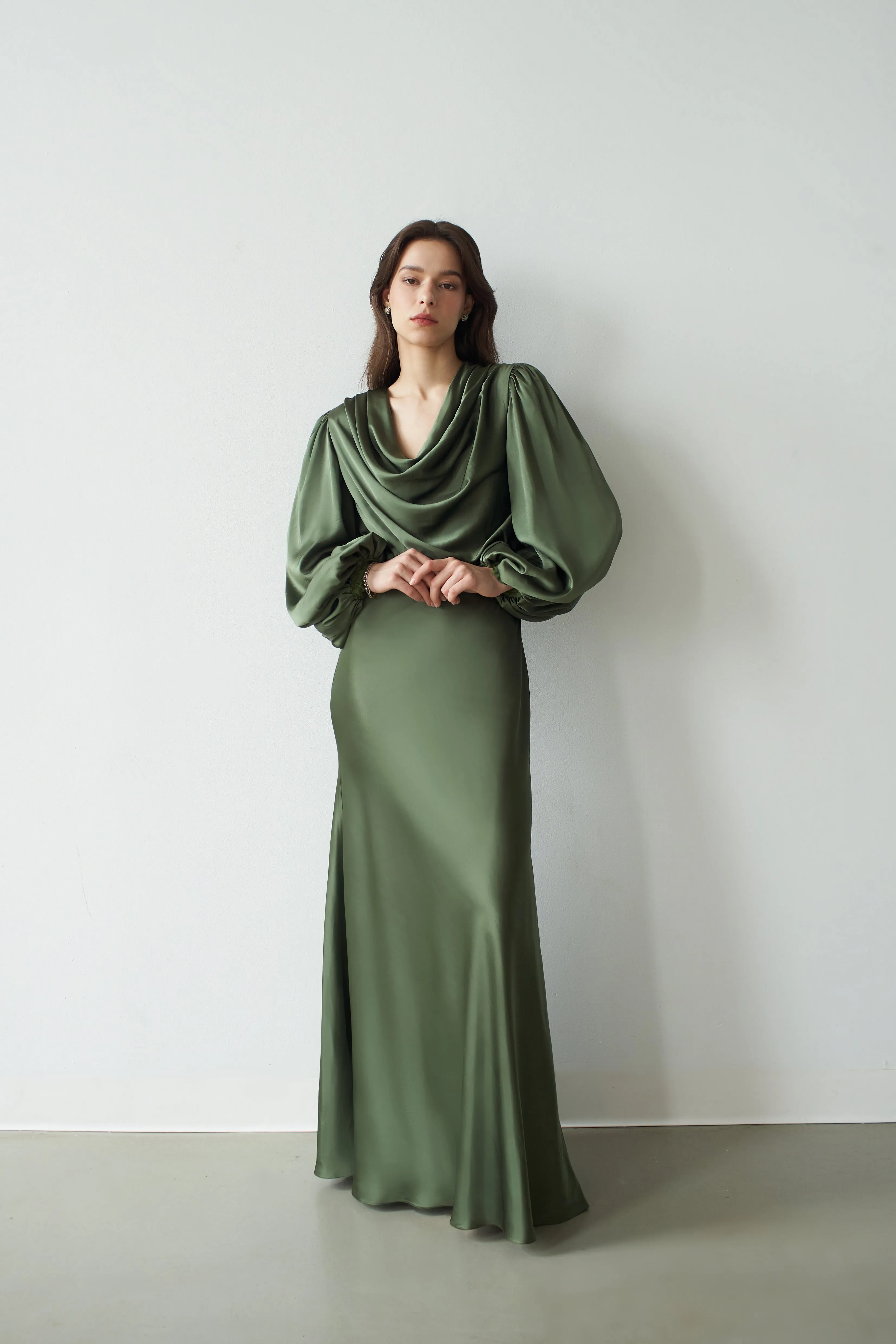 Alia Cowl Neck Gown Green Lily