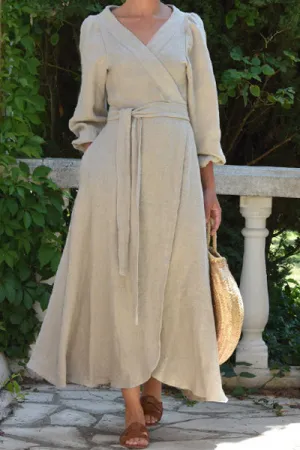 Anaïs Linen Wrap Dress in Stone