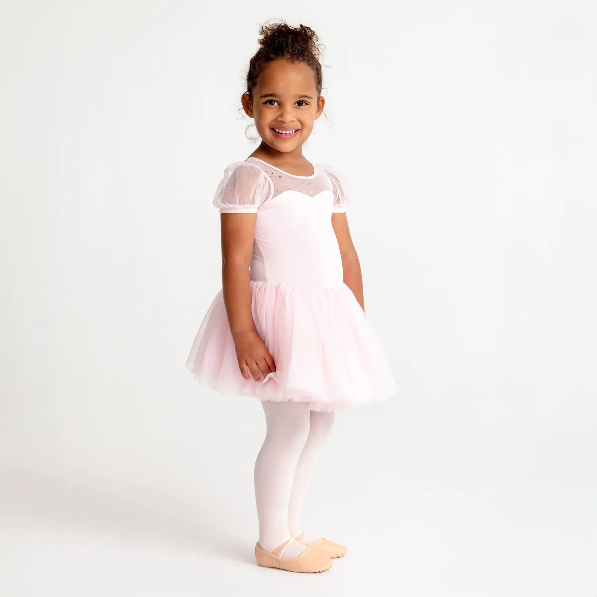 Andrea: Puff Sleeve Glitter Tutu Dress with Sequin Collar