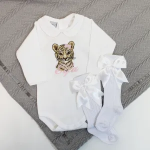 Animal with Hair Bow Embroidered Personalised Babyvest