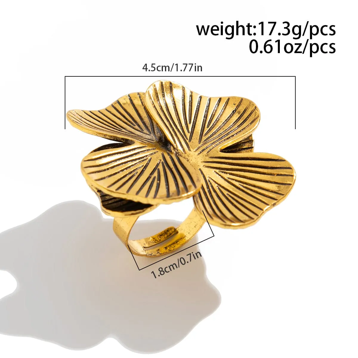 Antique Gold Silver Tone Chunky Textured Flower Ring