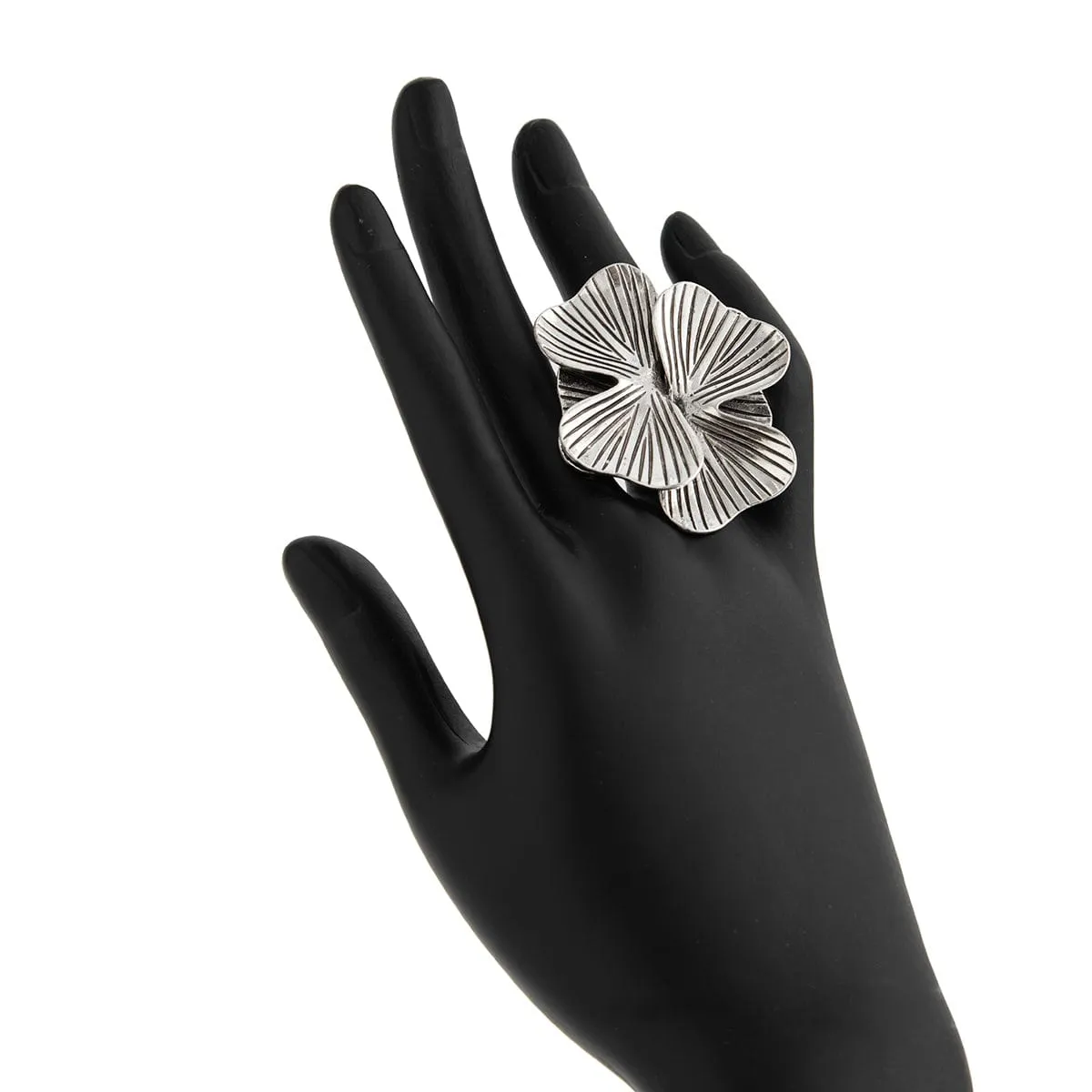 Antique Gold Silver Tone Chunky Textured Flower Ring