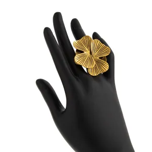 Antique Gold Silver Tone Chunky Textured Flower Ring