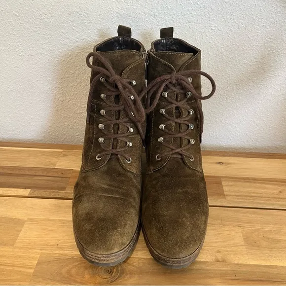 Aquatalia Chance Suede Lace-Up Wedge Lug Boot