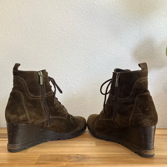 Aquatalia Chance Suede Lace-Up Wedge Lug Boot