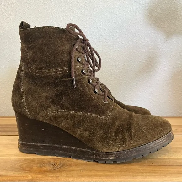 Aquatalia Chance Suede Lace-Up Wedge Lug Boot
