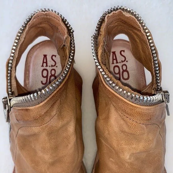 A.S.98 Naylor Wedge Platform Camel Tan Leather Zippered Sandals