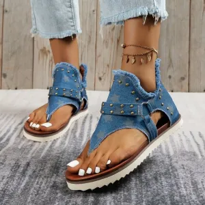 August Studded Raw Hem Flat Sandals