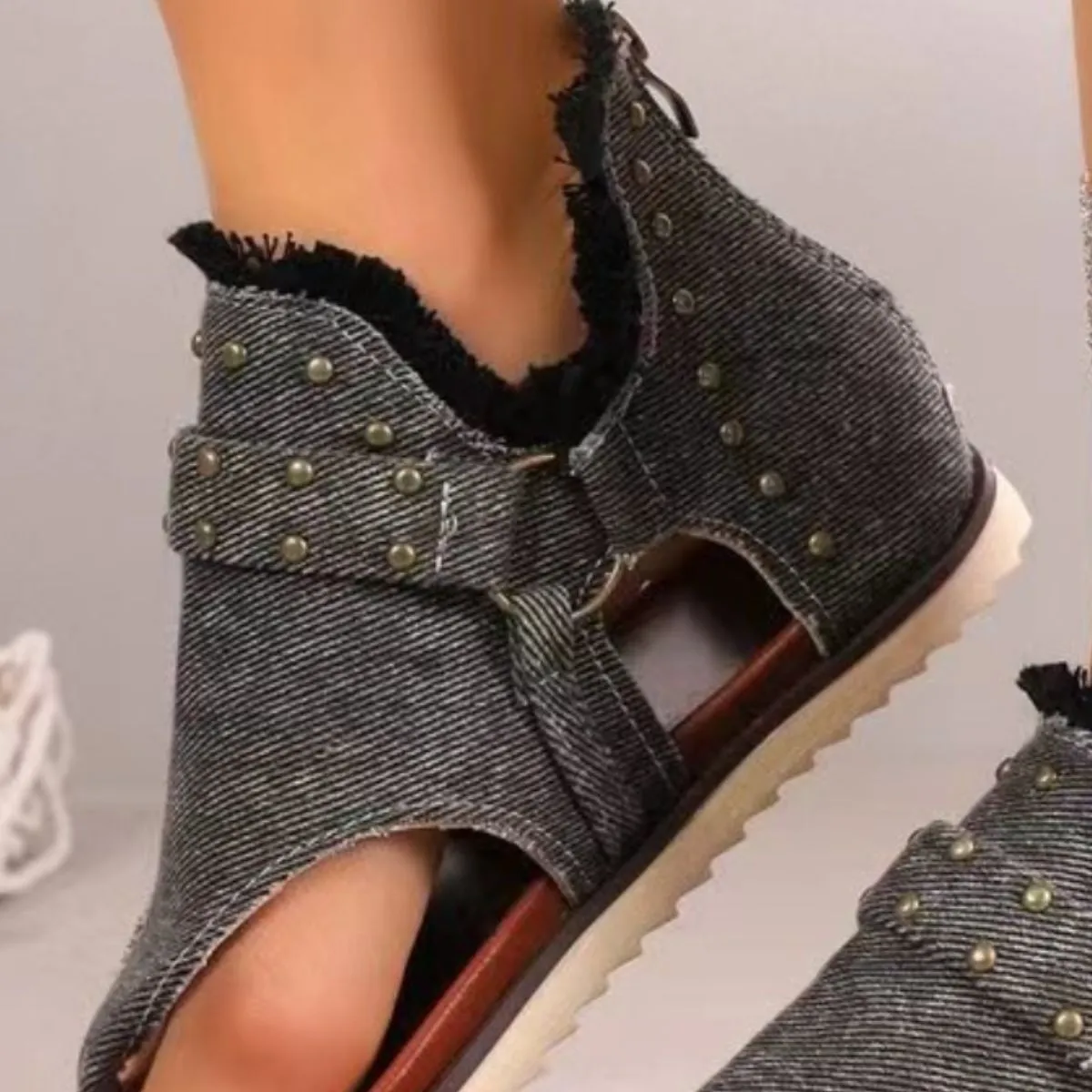 August Studded Raw Hem Flat Sandals