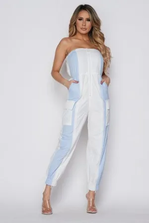 Baby Blue Color Block Jumpsuit
