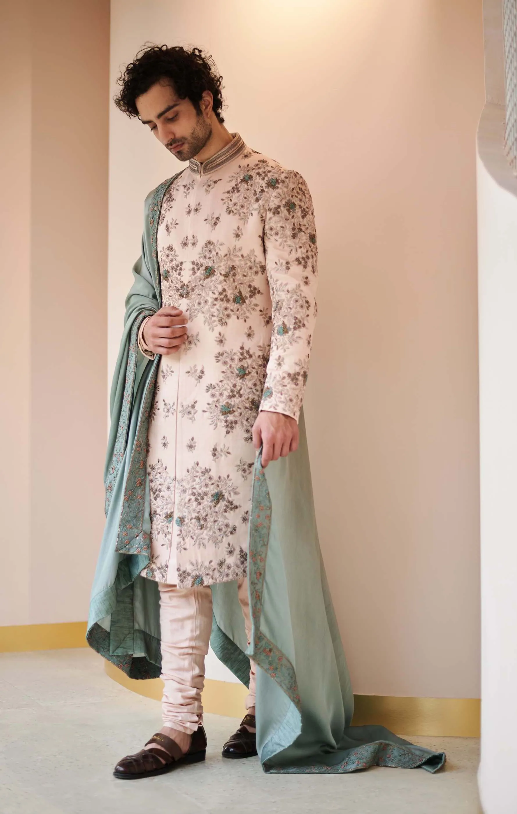 Baby Pink Embroidered Sherwani Set