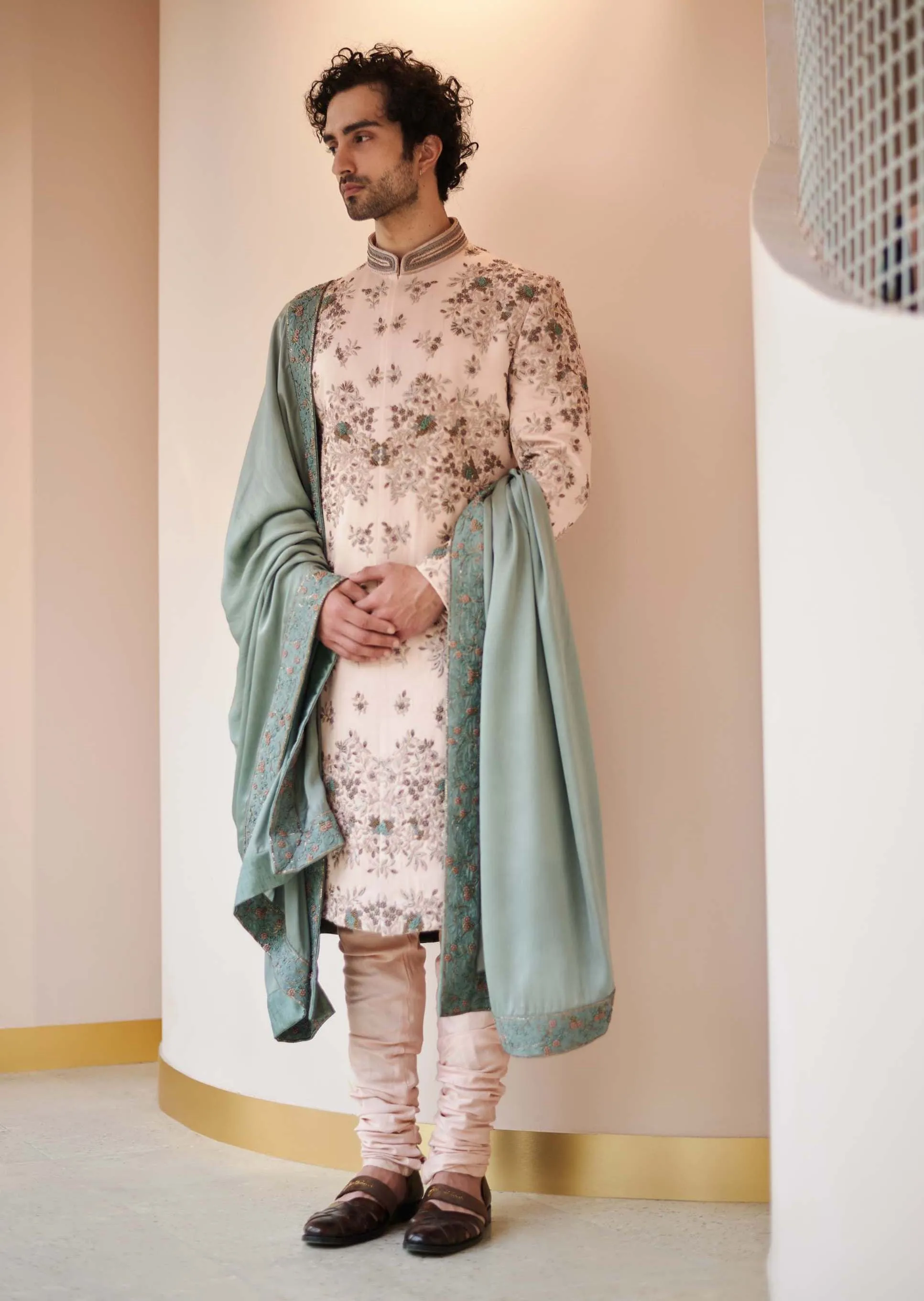 Baby Pink Embroidered Sherwani Set