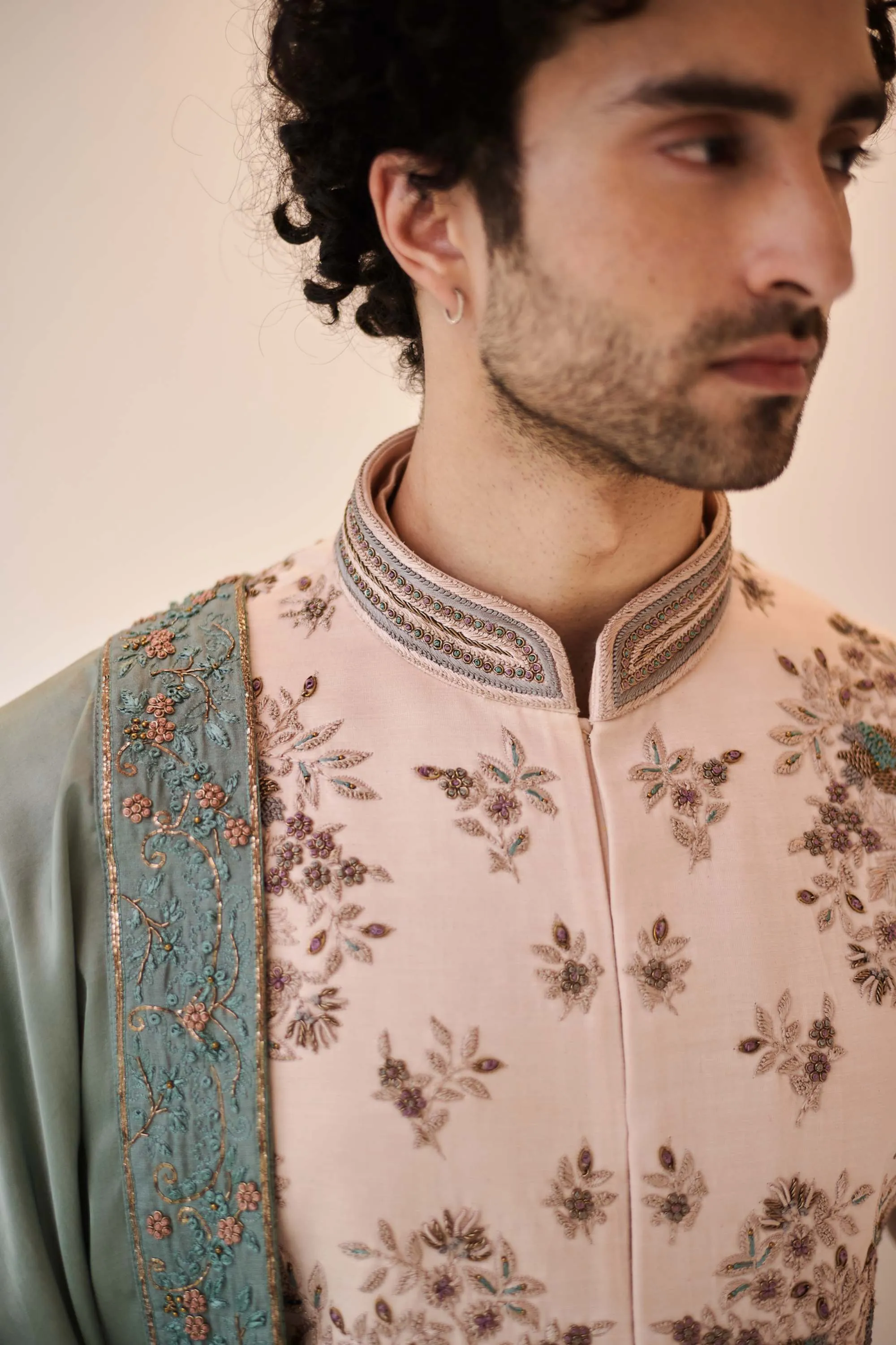 Baby Pink Embroidered Sherwani Set