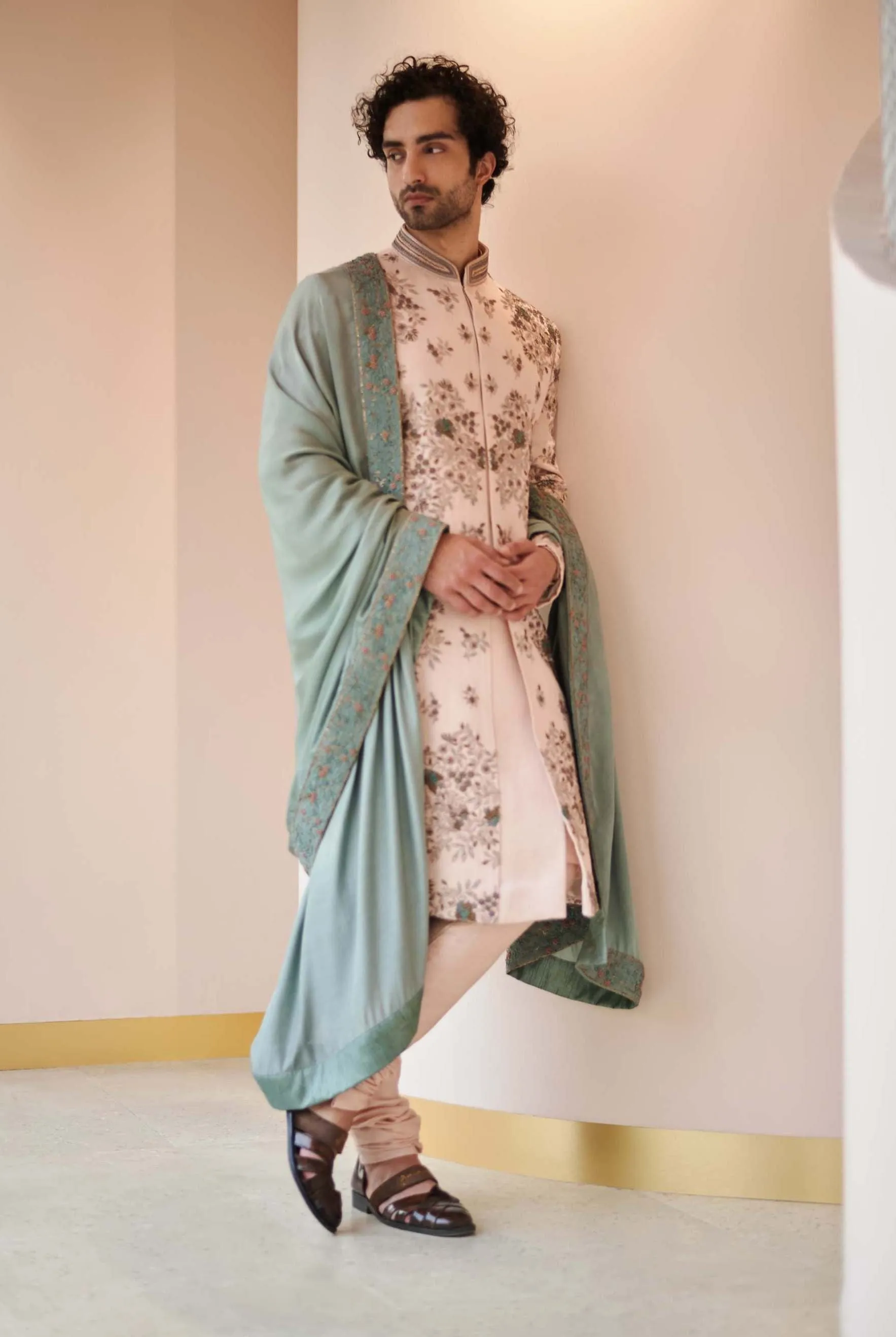 Baby Pink Embroidered Sherwani Set