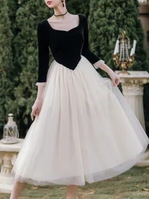 Ballet Sweet Collar Vintage Little Black And White Dress