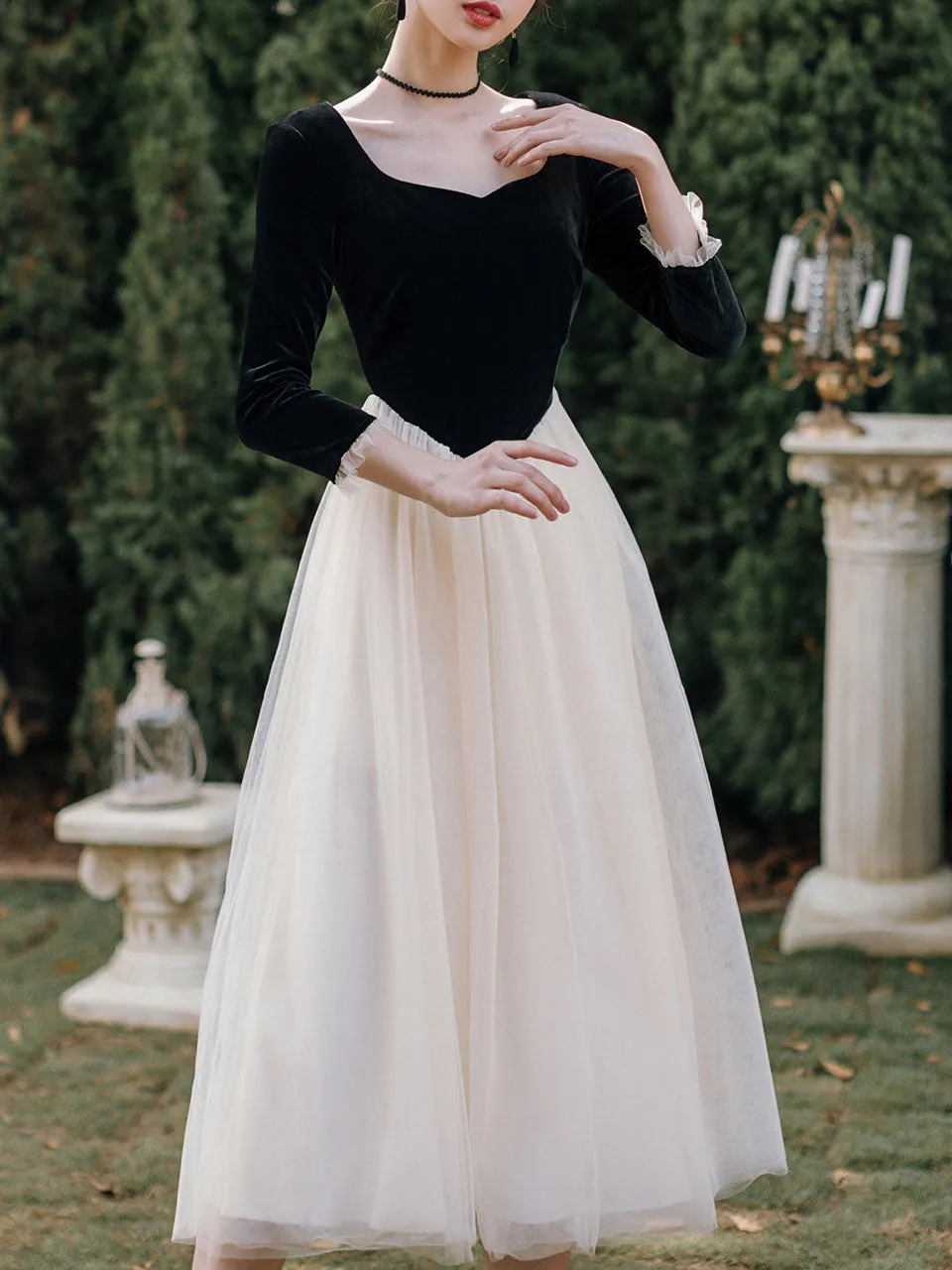 Ballet Sweet Collar Vintage Little Black And White Dress