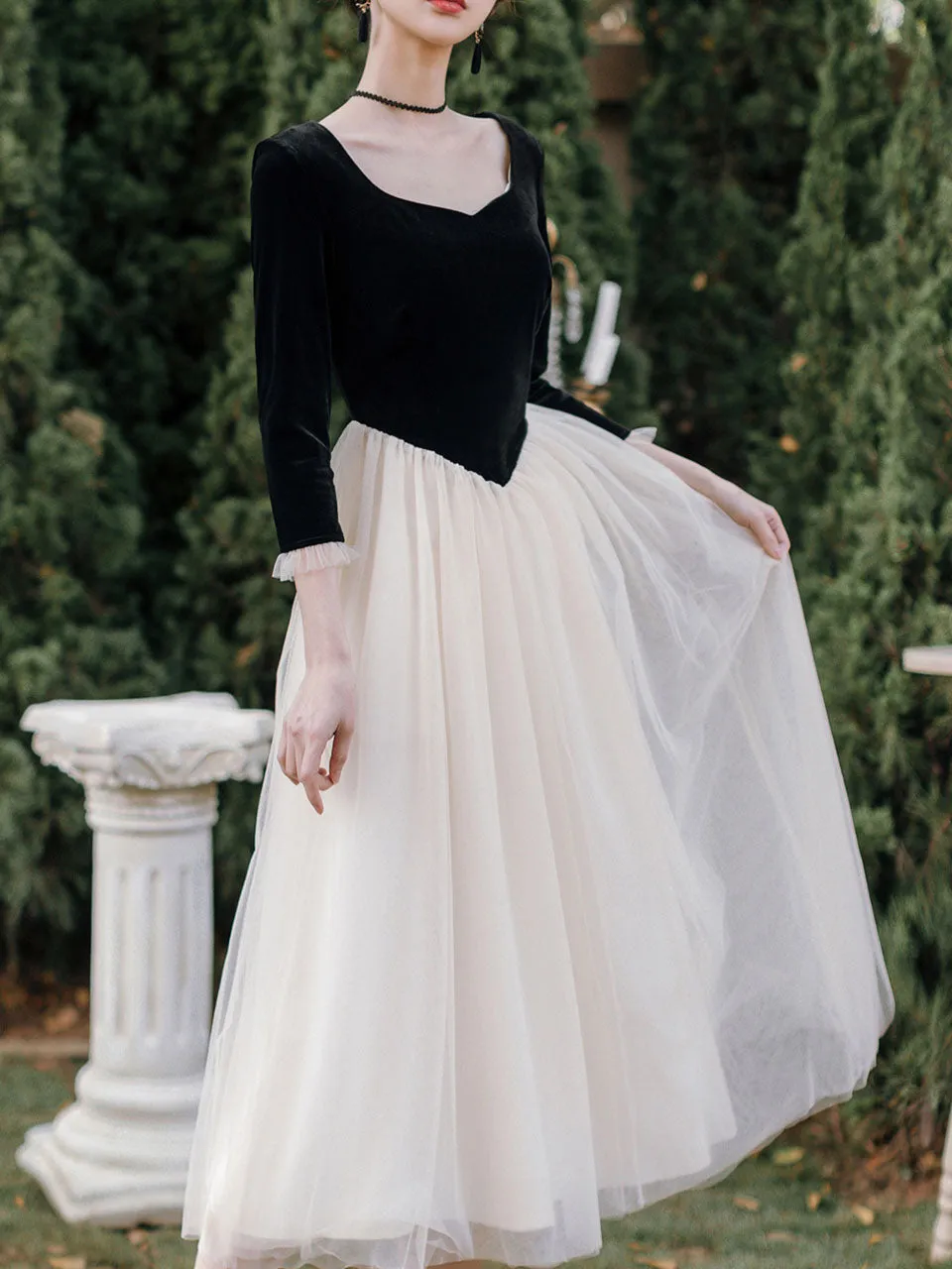 Ballet Sweet Collar Vintage Little Black And White Dress