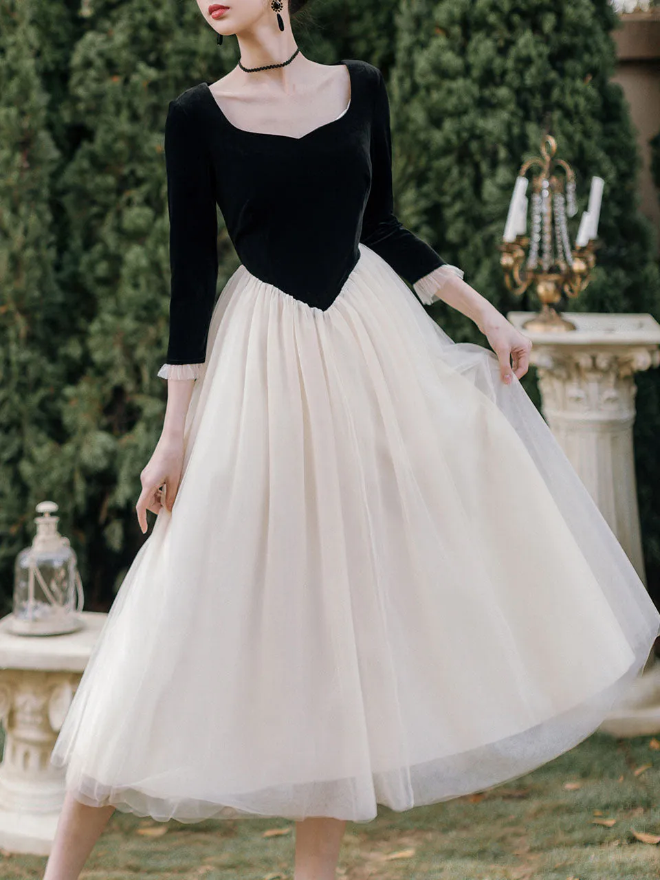 Ballet Sweet Collar Vintage Little Black And White Dress