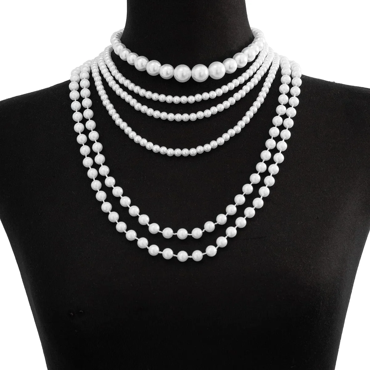Baroque Layered Chunky Pearl Chain Choker Necklace Set
