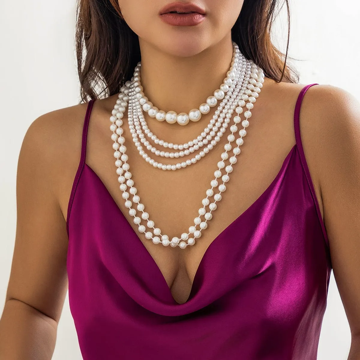 Baroque Layered Chunky Pearl Chain Choker Necklace Set