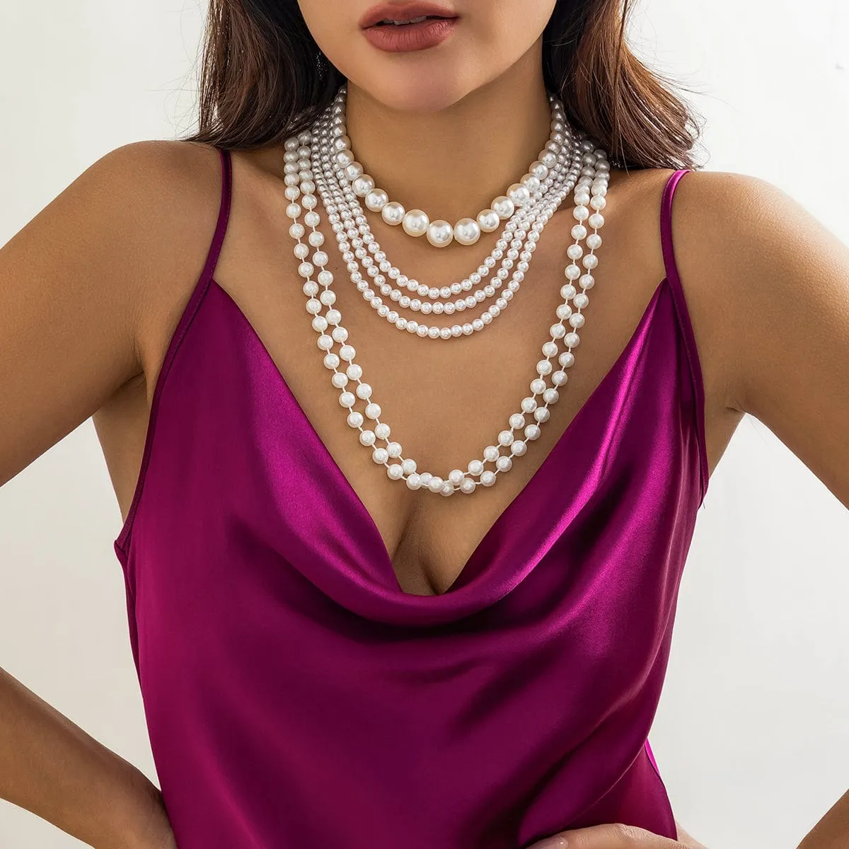 Baroque Layered Chunky Pearl Chain Choker Necklace Set