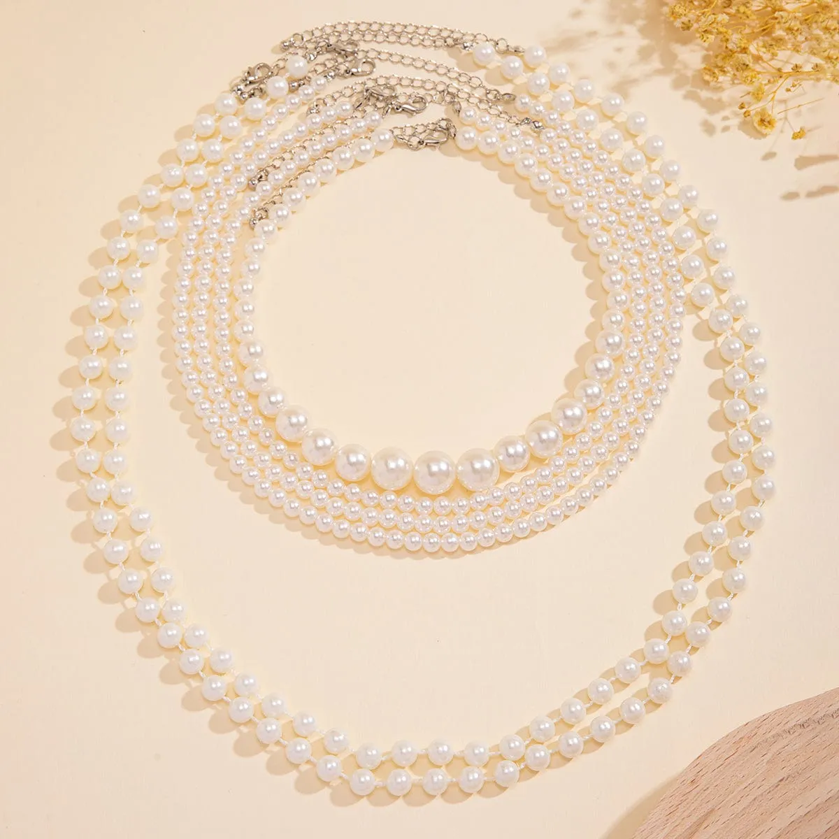 Baroque Layered Chunky Pearl Chain Choker Necklace Set