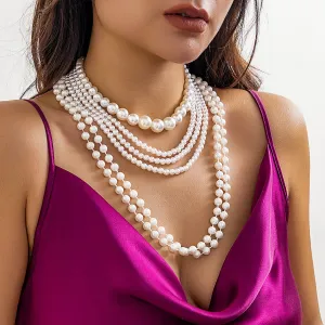 Baroque Layered Chunky Pearl Chain Choker Necklace Set