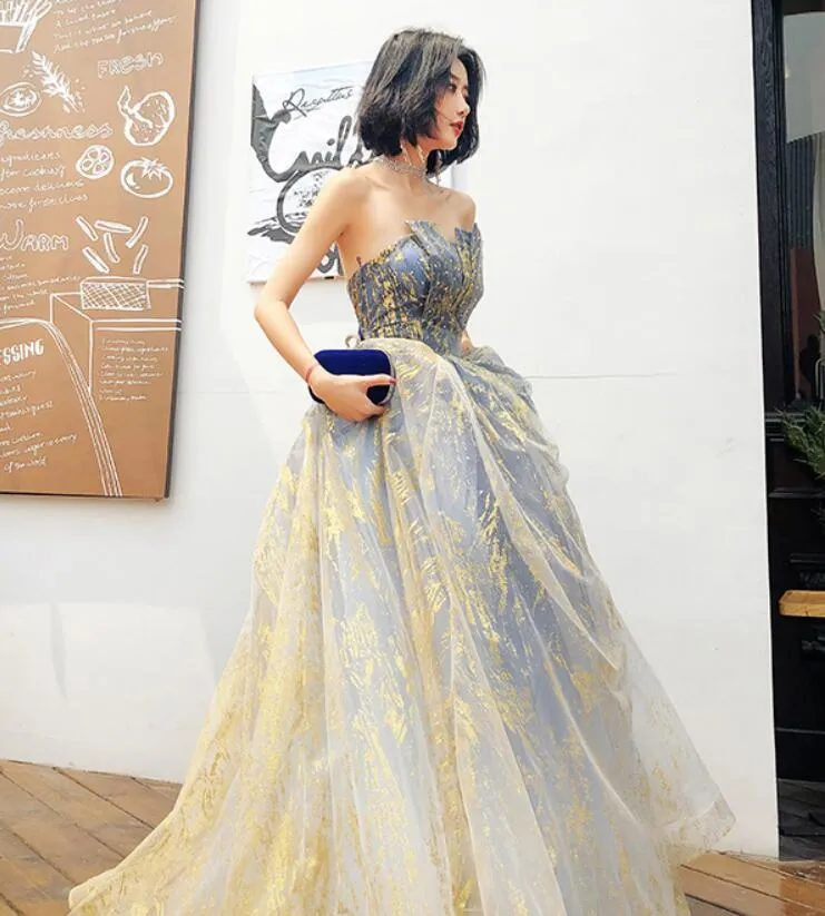 Beautiful Blue Gradient A-line Long Prom Dress Party Dress, Blue Evening Prarty Dresses