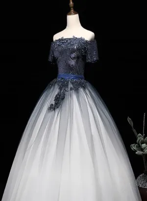 Beautiful Gradient Sequins and Tulle Long Party Dress, Blue Evening Dress Sweet 16 Gowns