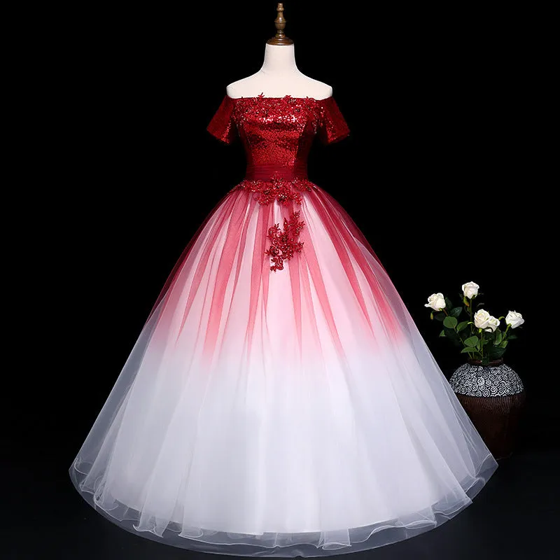 Beautiful Gradient Sequins and Tulle Long Party Dress, Blue Evening Dress Sweet 16 Gowns