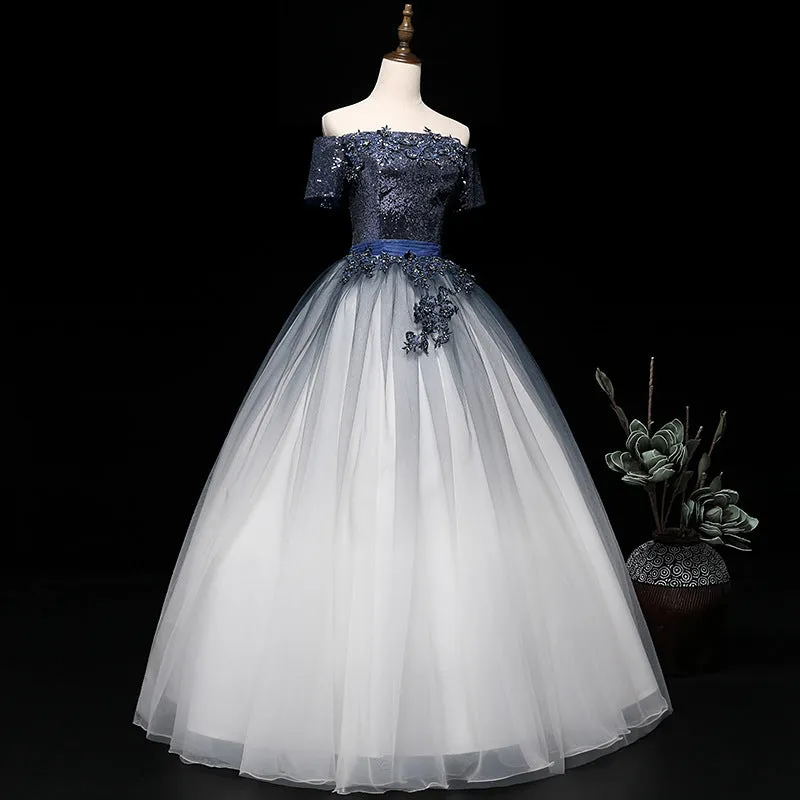 Beautiful Gradient Sequins and Tulle Long Party Dress, Blue Evening Dress Sweet 16 Gowns