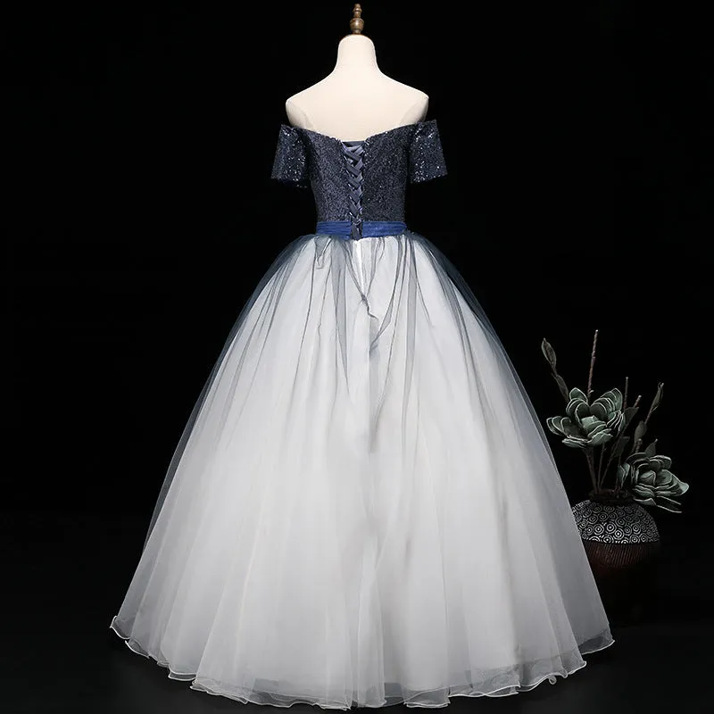 Beautiful Gradient Sequins and Tulle Long Party Dress, Blue Evening Dress Sweet 16 Gowns