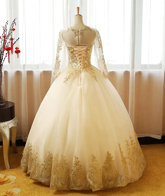 Beautiful Light Champagne Long Sleeves Party Gown, Sweet 16 Dress