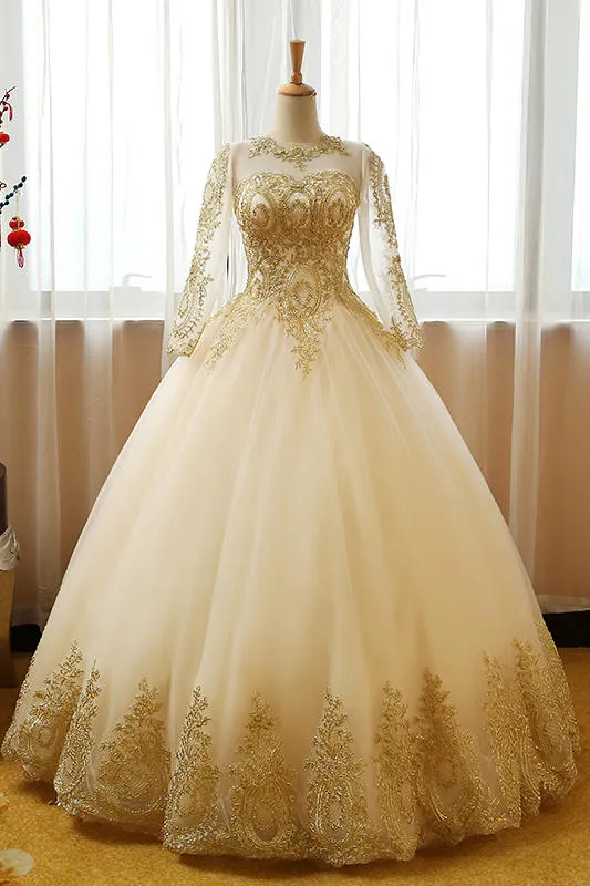 Beautiful Light Champagne Long Sleeves Party Gown, Sweet 16 Dress
