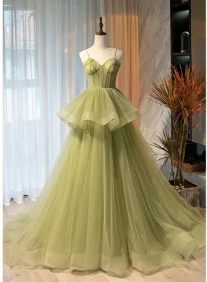 Beautiful Light Green Sweetheart Layers Princess Formal Gown, Green Tulle Long Party Dress