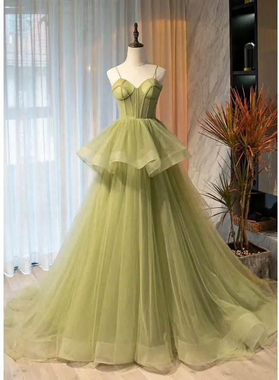 Beautiful Light Green Sweetheart Layers Princess Formal Gown, Green Tulle Long Party Dress