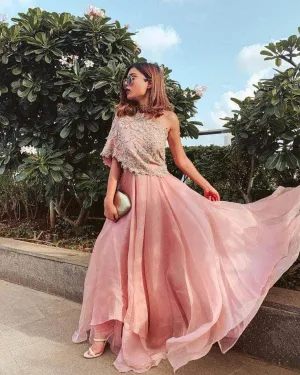 Beautiful Pink Indo-western Georgette Gown