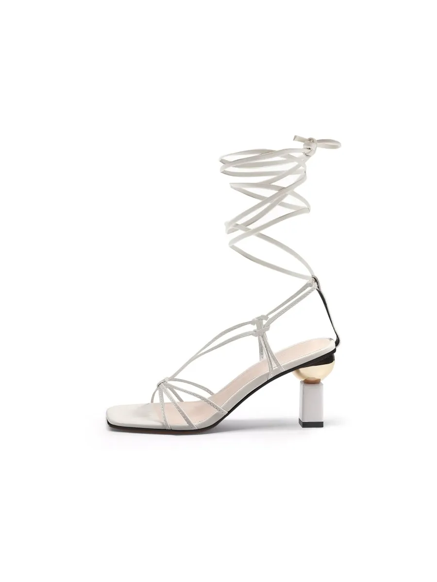 Beckas Knots Strap Leather Black Sandal