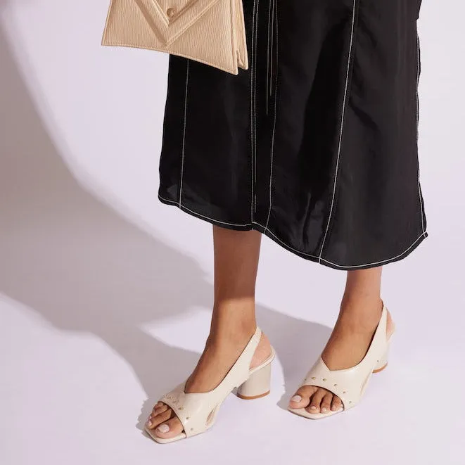 Beige Rivet back strap Heels