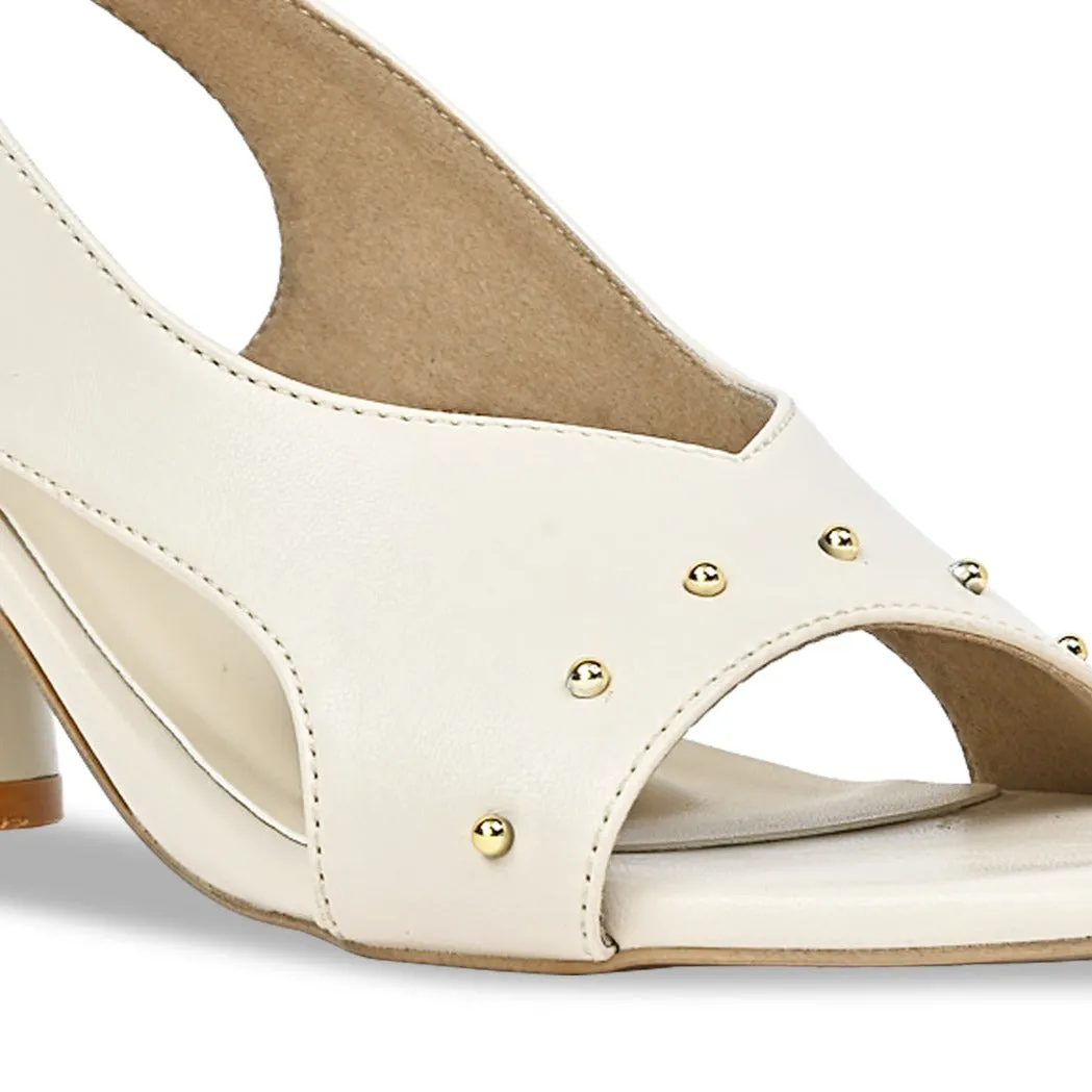 Beige Rivet back strap Heels