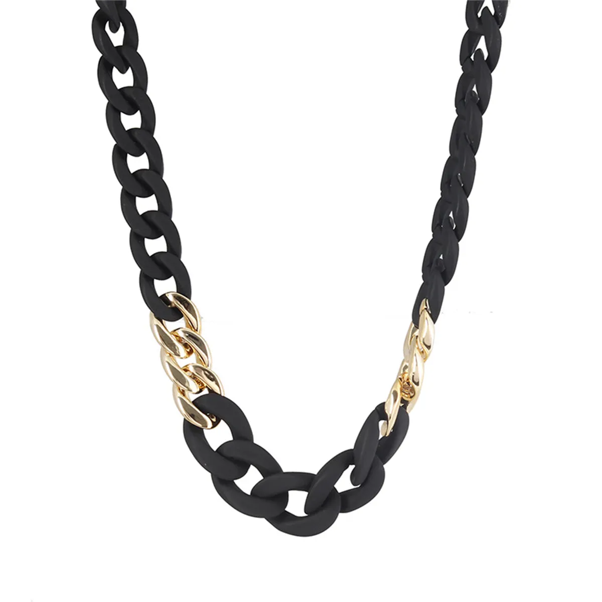 Black Acrylic & 18K Gold-Plated Patchwork Curb Chain Necklace