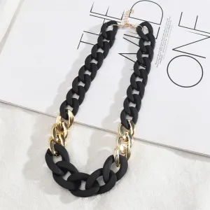 Black Acrylic & 18K Gold-Plated Patchwork Curb Chain Necklace